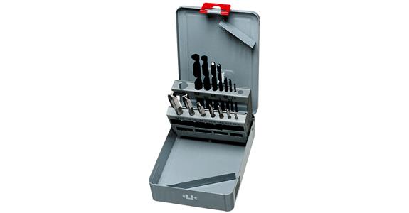 Machine tap set with twist drill in sheet steel box HSS M3-12