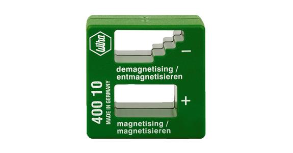 Permanent magnetising and de-magnetising device, shatter-proof plastic housing