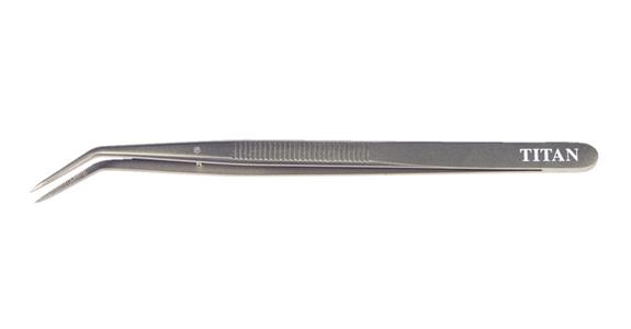 Titan-Universal-Pinzette spitz, gebogen, fein geführt, mit Stift Länge 155 mm