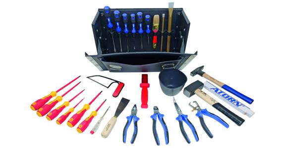 Assortment for electricians in leather bag