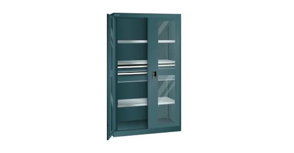 Schwerlastschrank mit 2 Sichtfenster-Flügeltüren 1100x641x1950mm RAL 7016